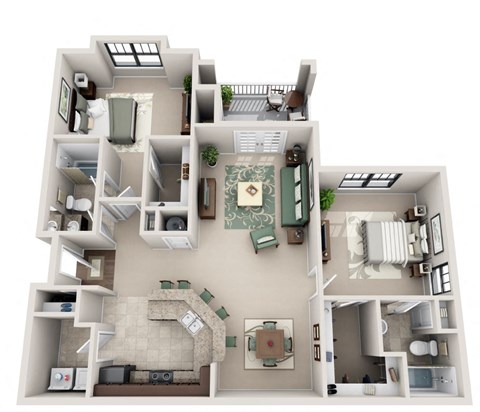 Floor plan for 2 beds, 2 baths, 1398 sqft